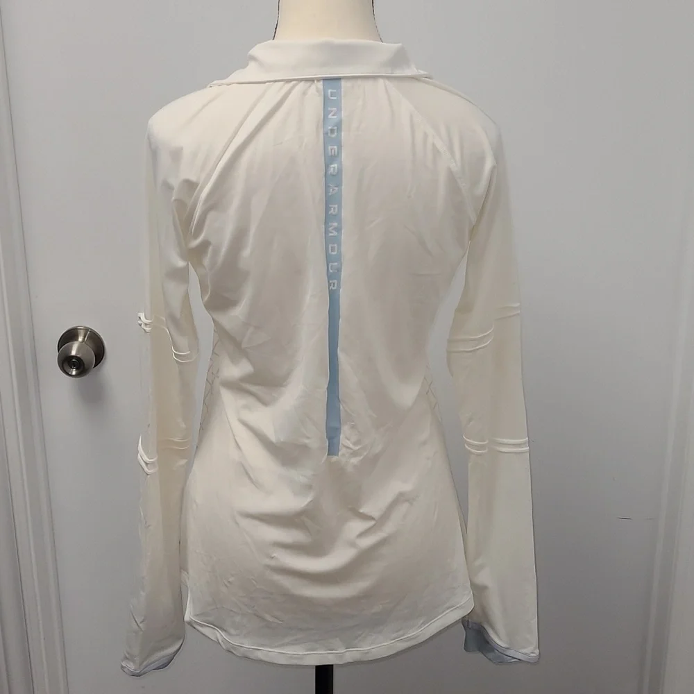 UnderArmour Size S White/Baby Blue 1/2 Zip Fitted Heatgear Top - Picture 2 of 8